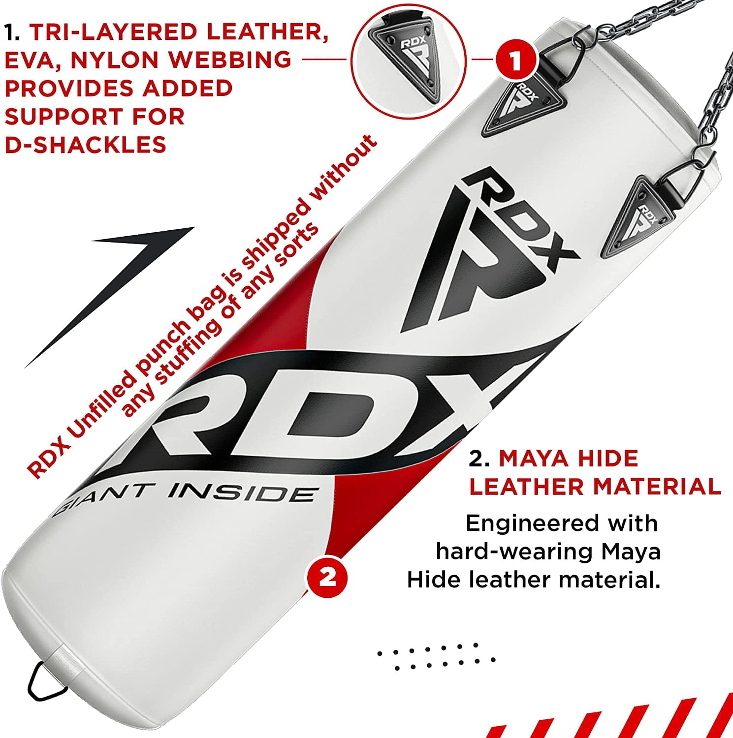RDX Punch Bag for Boxing, 4ft 5ft unFilled Heavy Bag Anti Swing Set, White