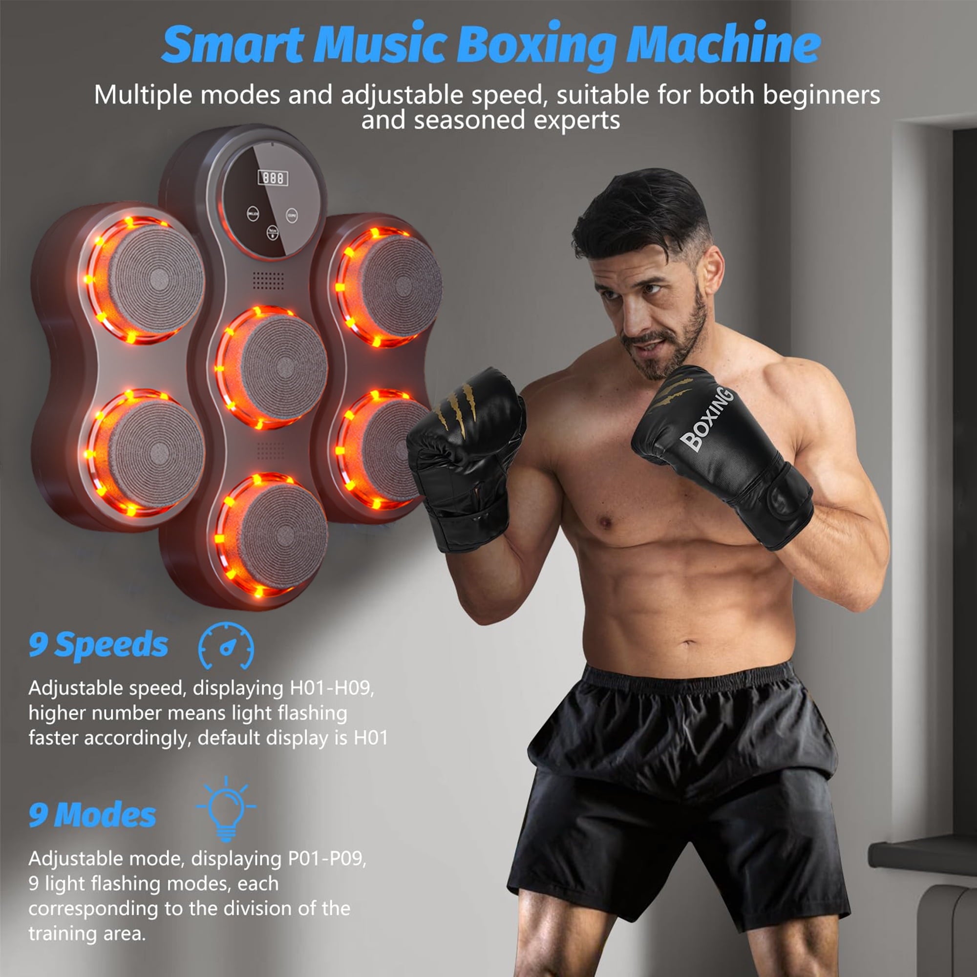 Arsvita Large Size Interactive Music Boxing Machine with 9 Modes & 9 Speeds and Boxing Gloves