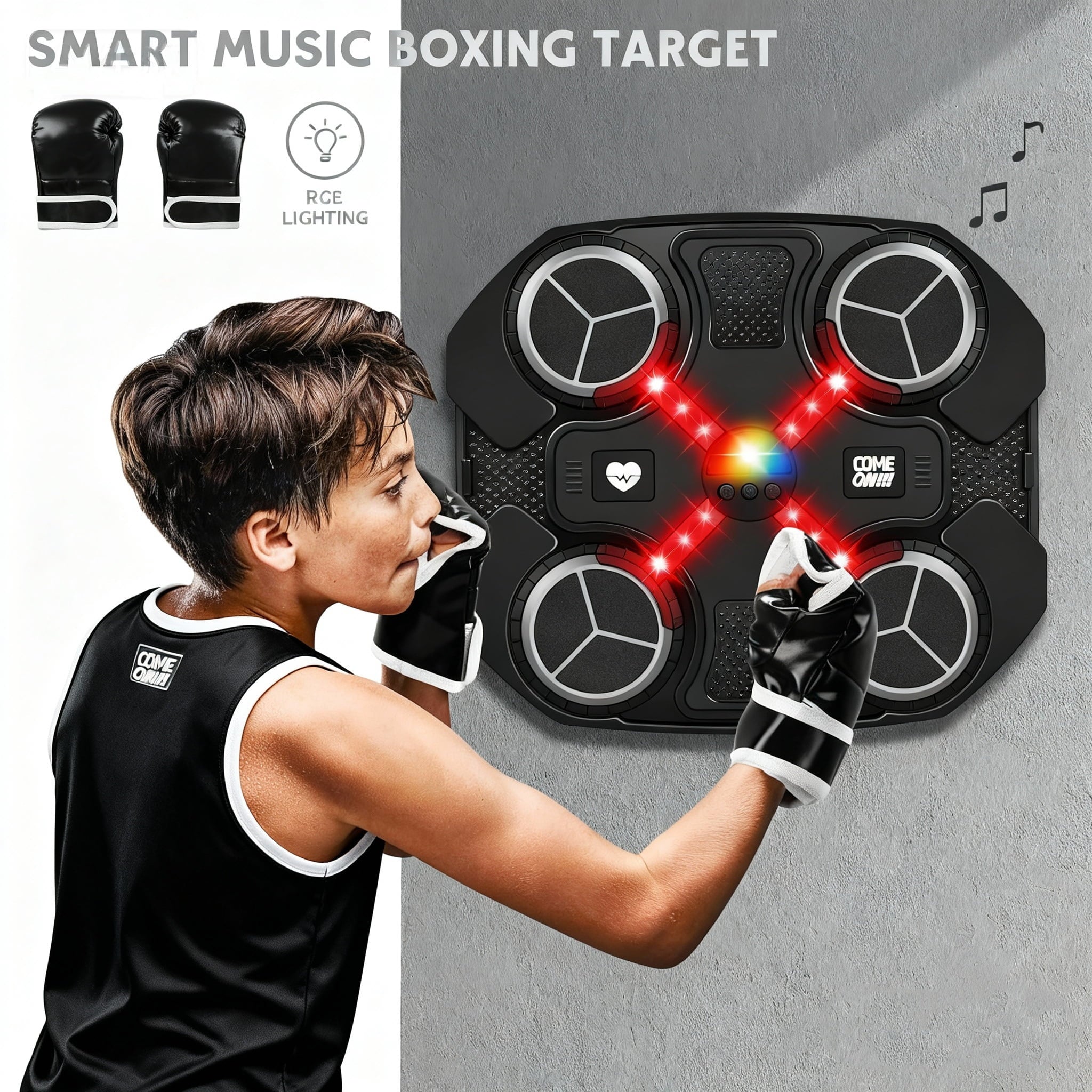 Music Boxing Machine Sport Toys for Kids and Adults,Wall Mounted Bluetooth Smart Punching Target,Training Pad Toy with Boxing Glove,Ideas Toys for Boys Girls Kids 3 4 5 6 7 8 9 10 11 12+ Years Old