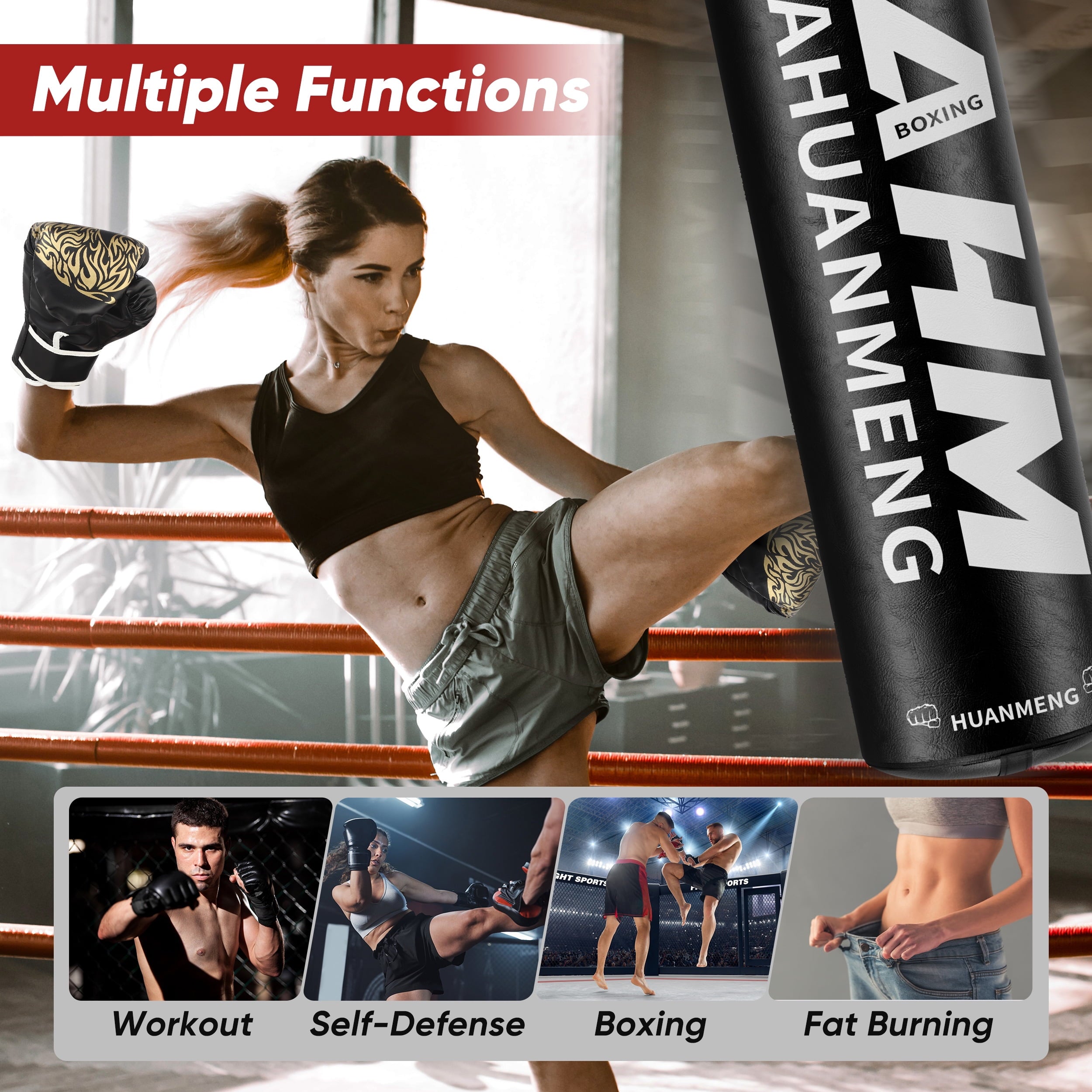 Doulami Punching Bag for Adults 4FT PU Heavy Boxing Bag Set Hanging Boxing Bag Kit w/ 12oz Gloves