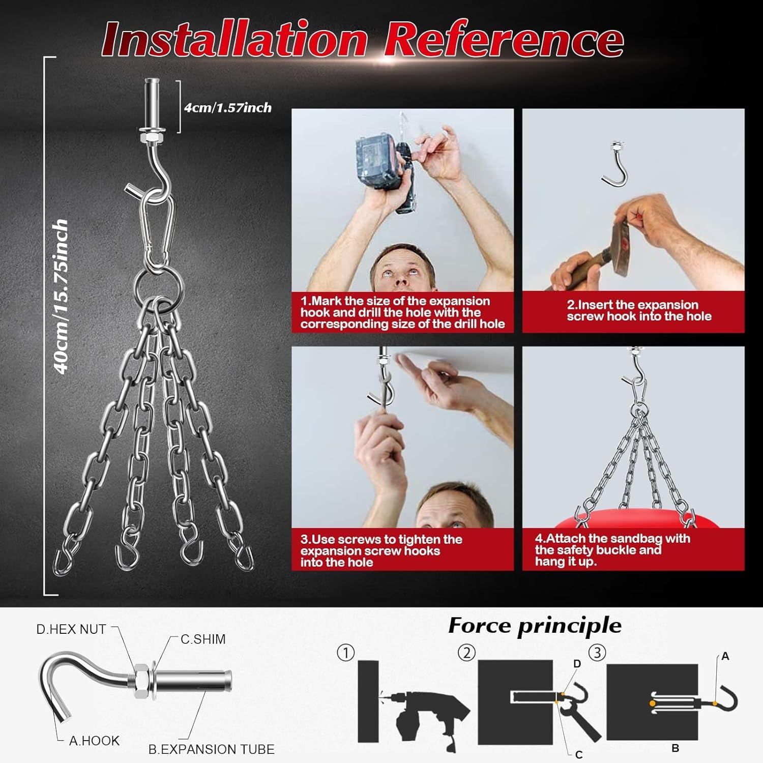 Hanging Punching Bag for Adults, 4FT PU Heavy Bag Boxing Training Equipment with 12OZ Gloves, Reflex Ball, Wristband, Kicking Bag Boxing Set for Training Karate Kickboxing Home Gym(Unfilled)