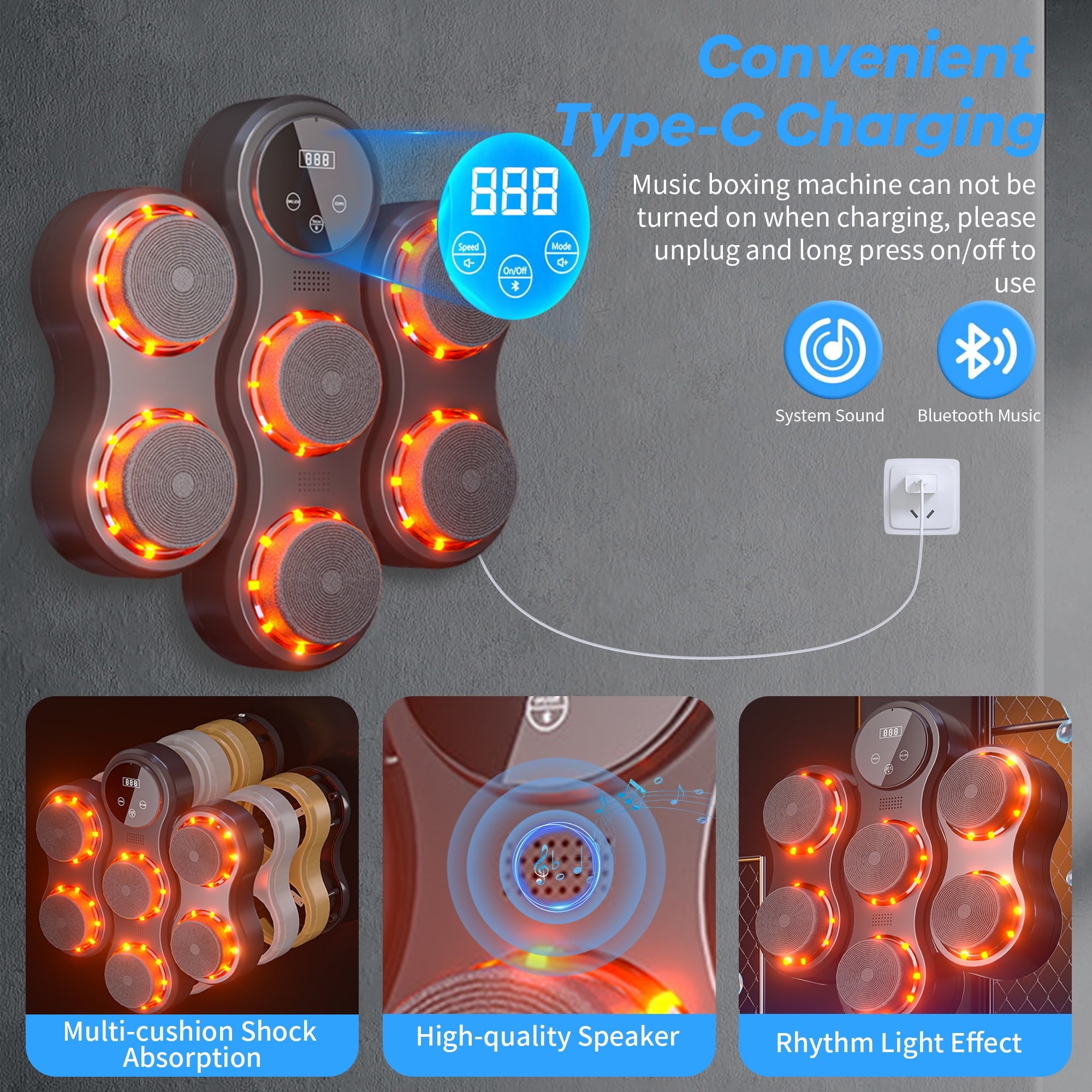 Arsvita Large Size Interactive Music Boxing Machine with 9 Modes & 9 Speeds and Boxing Gloves