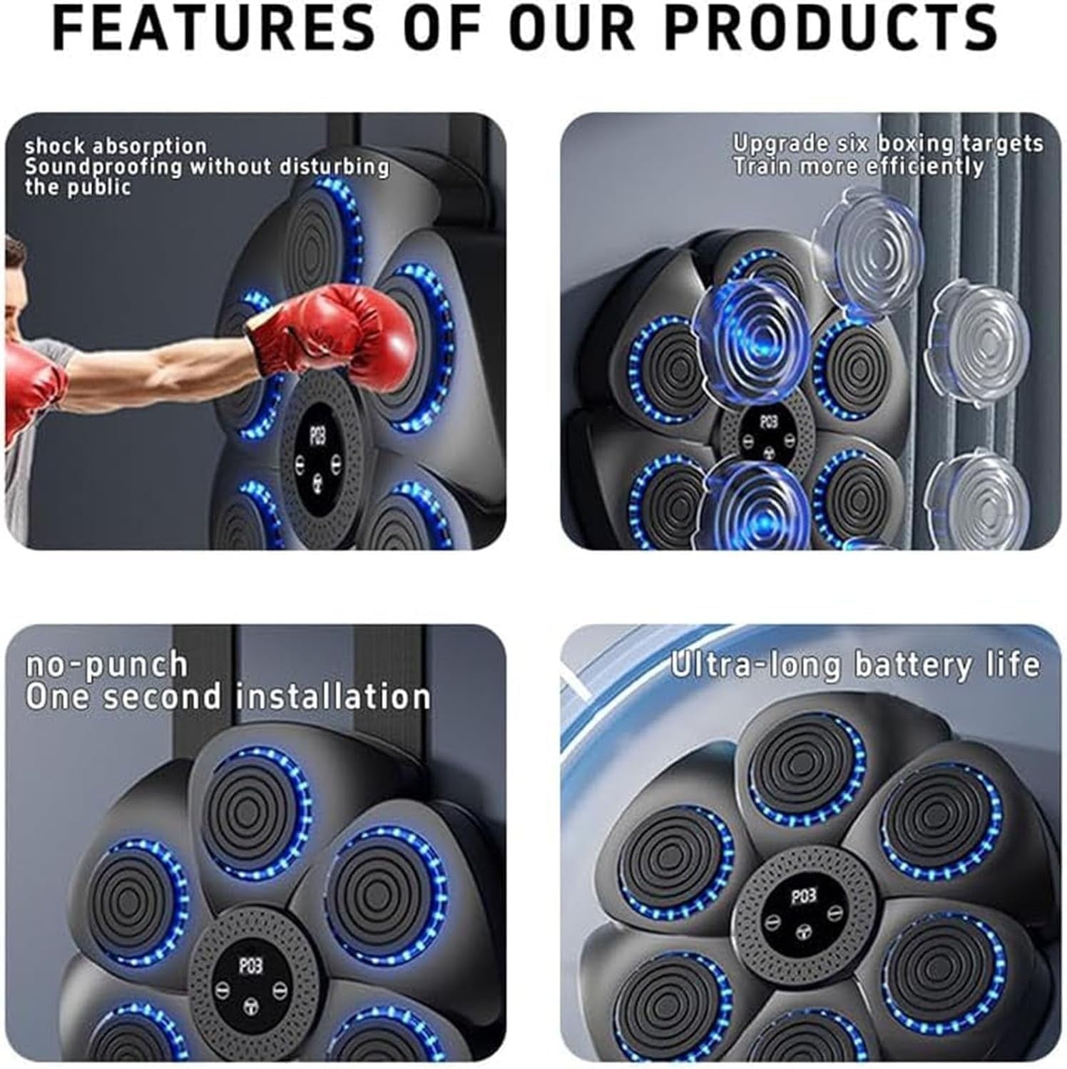 2025 Upgraded Music Boxing Machine for Adults and Kids, Large Size Wall Mounted Boxing Training Equipment with Gloves, Punching Bag for Home, Office, and Gym, 9 Modes & 9 Speeds(Black)