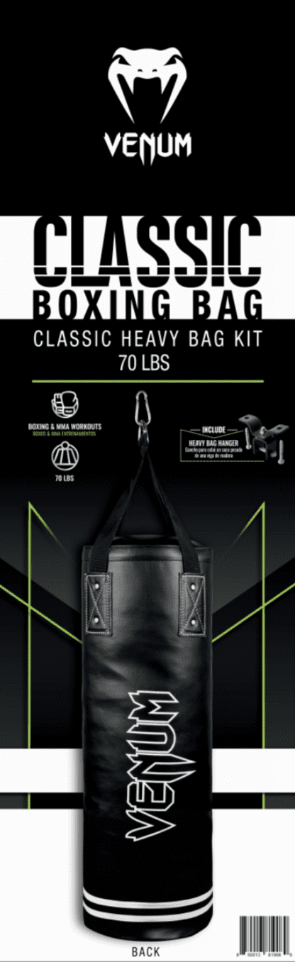 Venum Classic 70 lb Heavy Punching Bag Kit – Boxing & MMA Training – Black/White – 48” Assembled