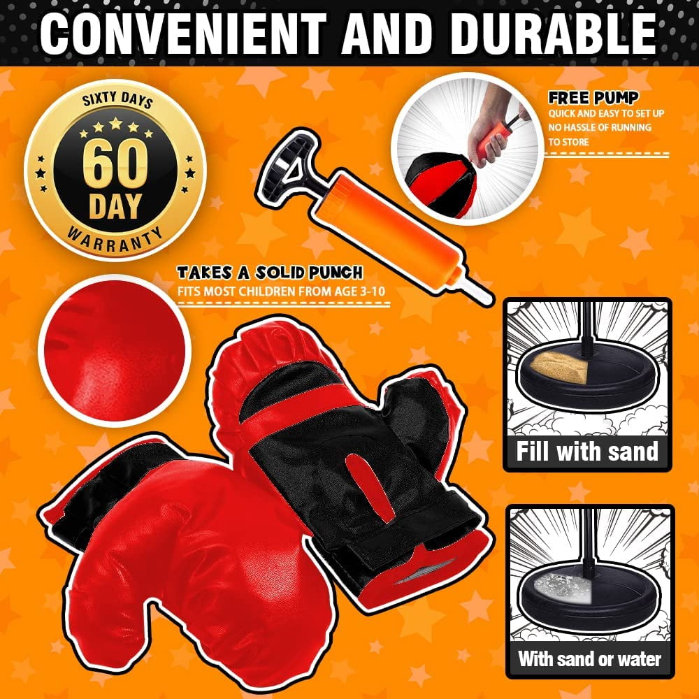 SUWU Punching Bag for Kids Incl Boxing Gloves | 6-12 Years Old Adjustable Kids Punching Bag with Stand | Boxing Bag Set Toy for Boys & Girls