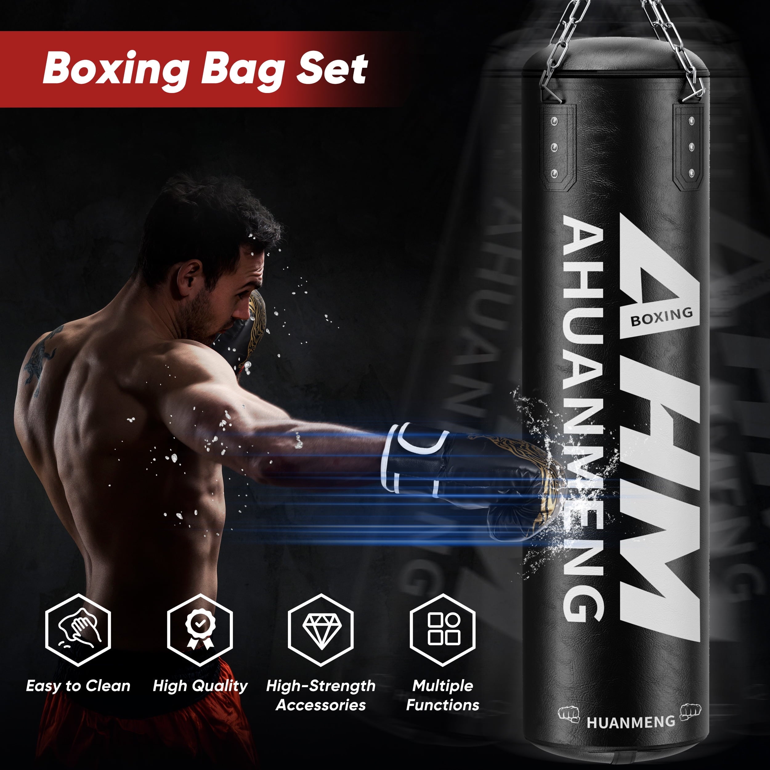 Doulami Punching Bag for Adults 4FT PU Heavy Boxing Bag Set Hanging Boxing Bag Kit w/ 12oz Gloves