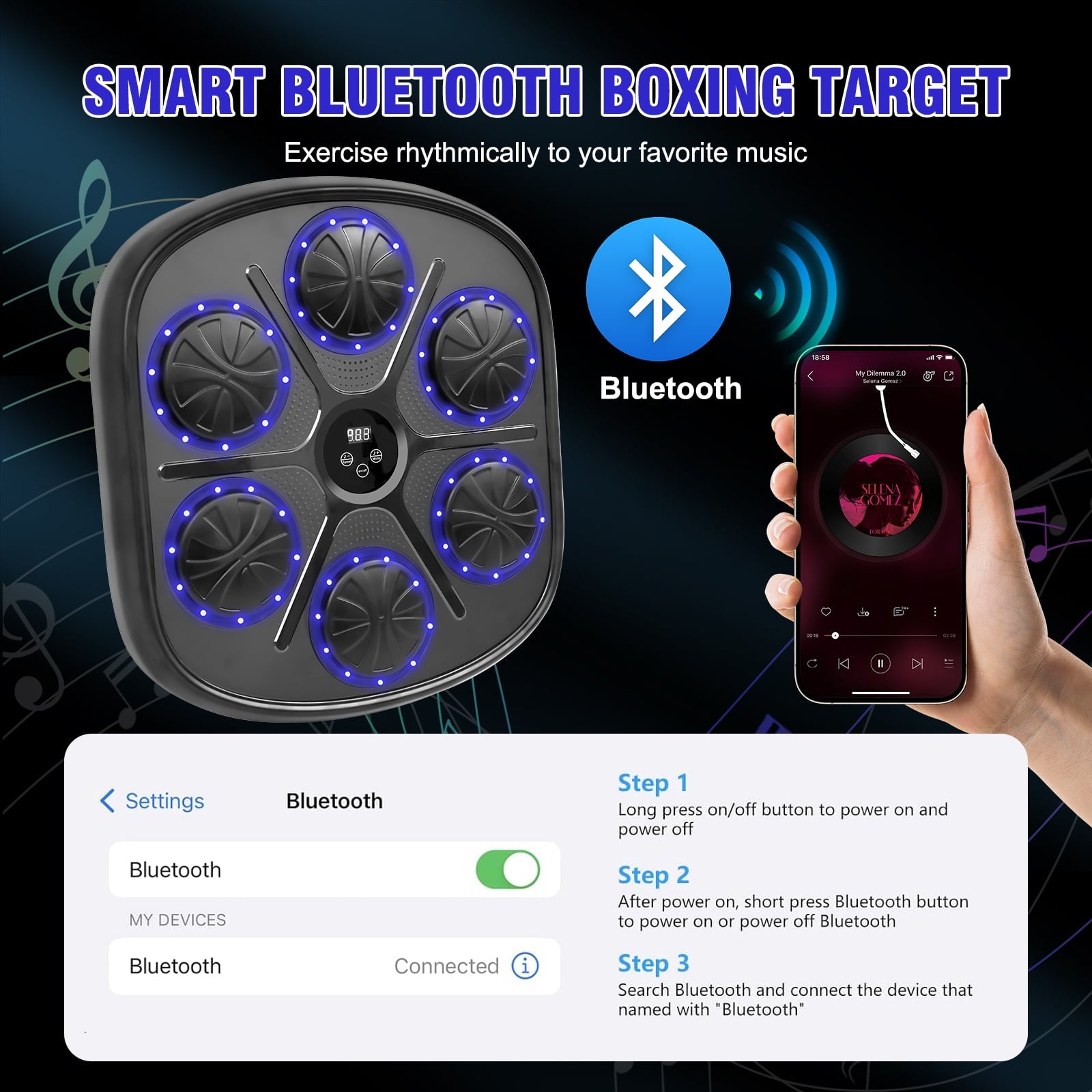 Music Boxing Machine with Blue Boxing Gloves, Intelligent Boxing Machine, Wall-Mounted Music Boxing Machine for Adults and Kids, Punching Pad Equipment for Home, Indoor, and Gym