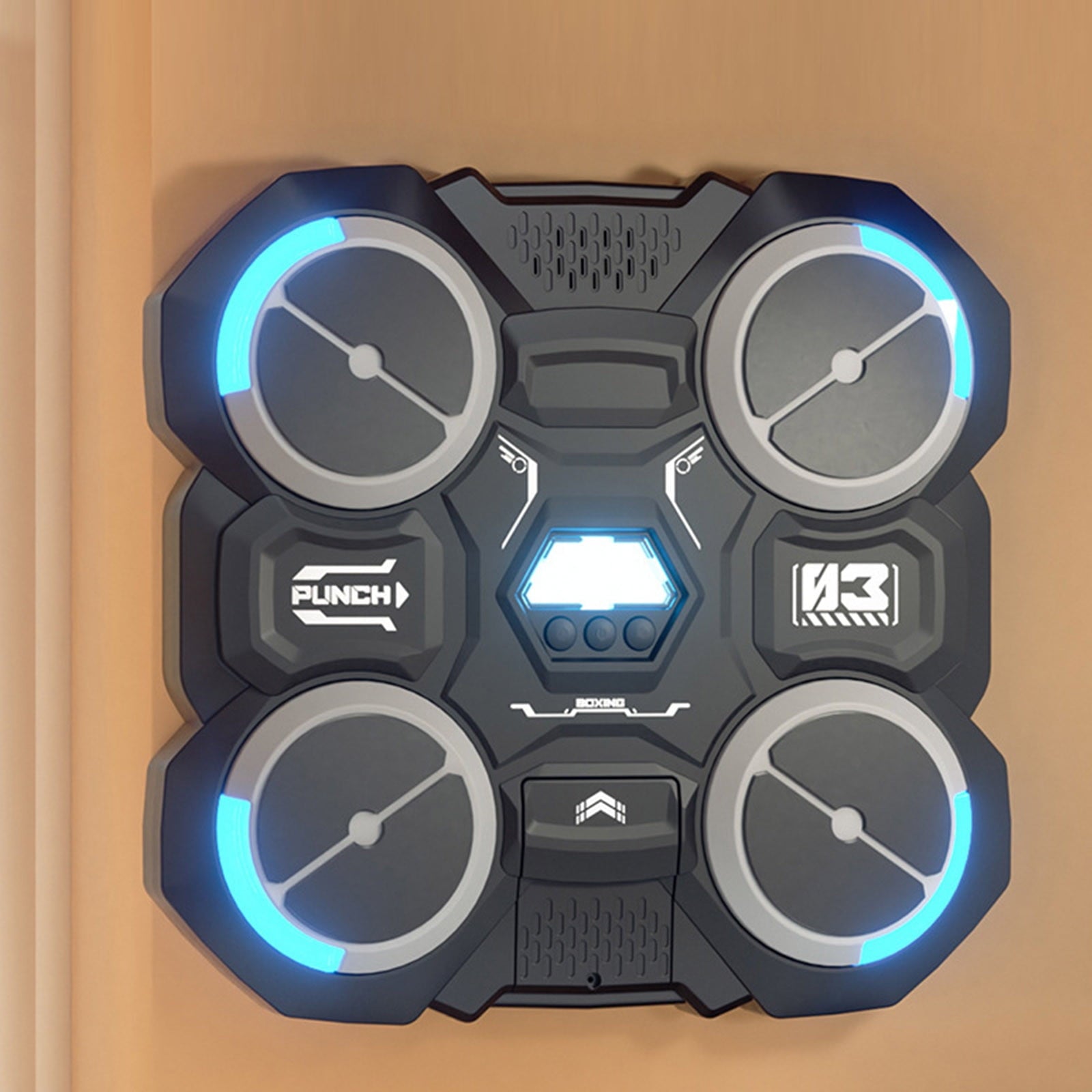 Kids Music Boxing Game - Wall Mounted Punching Bag with Bluetooth Sync, LED Lights & Adjustable Speed - ABS Material for Ages 3-12, Includes Gloves (29x27x4.5cm)