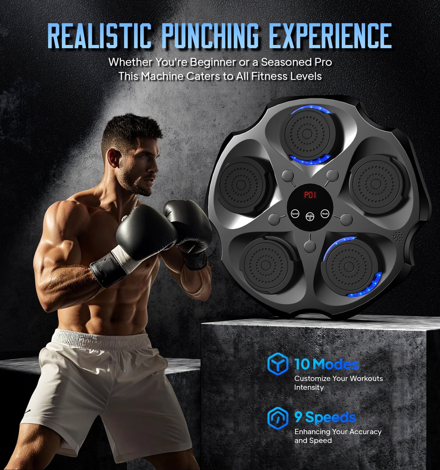 LNOW Music Boxing Machine with Boxing Gloves, Wall Mounted Smart Bluetooth Music Boxing Trainer, Electronic Boxing Target Workout Punching Equipment for Home, Indoor and Gym